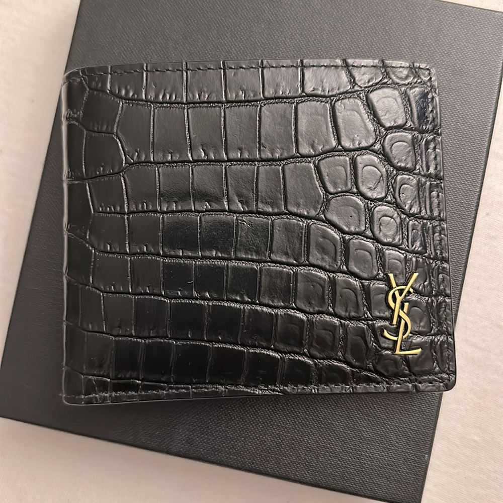 Saint Laurent Croc Embossed Bifold Wallet